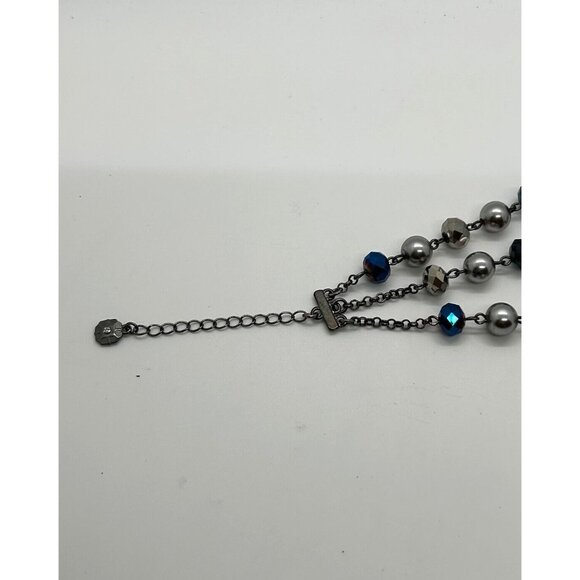 Monet Necklace Faux Silver Pearl, Blue and Silver Faceted Beads Gunmetal Vintage - Picture 6 of 12